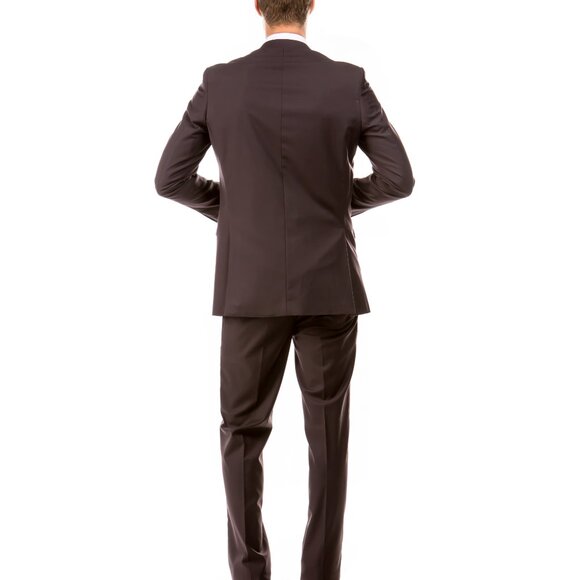 Solid Chocolate 2 Piece Slim Fit Tazzio Men's Suit - Picture 3 of 5